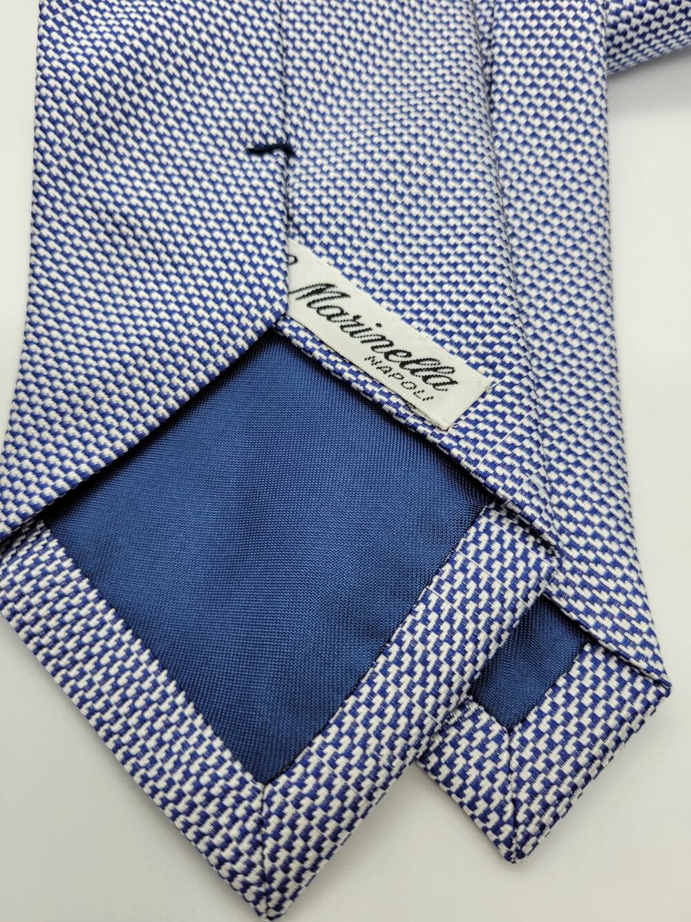 E. Marinella Napoli Blue and White Micro-Pattern Silk Neck Tie